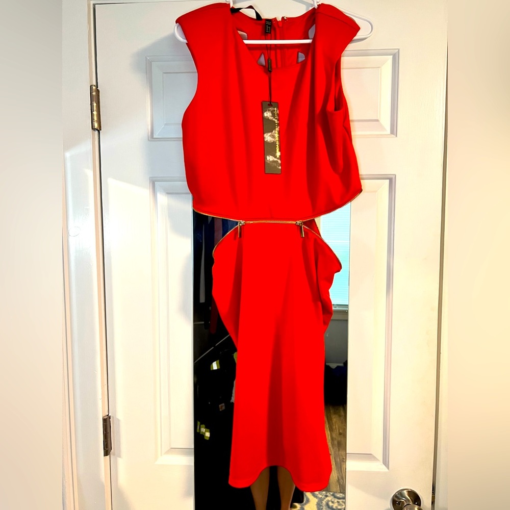 Kardashian Kollection, Red Orange dress, NWT, Large